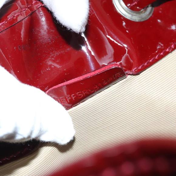 BURBERRY Hand Bag Enamel Red Silver Auth 91276 - Picture 12 of 16